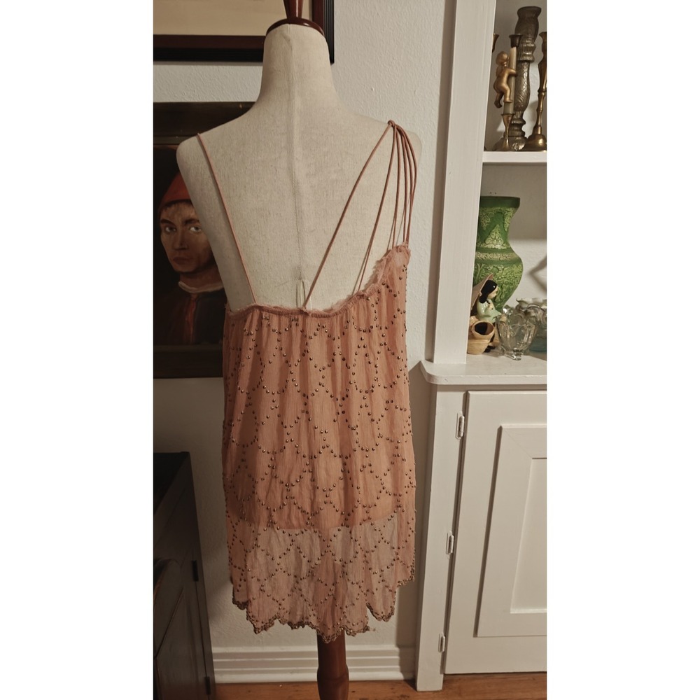 Free People Fairy dust Tank Top Beaded Gauzy Sz Med Pink - Picture 8 of 10
